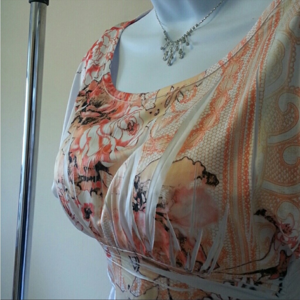 White & Orange, Floral print ruched blouse, small - Picture 3 of 4